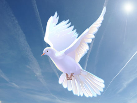 Painting of a dove descending out of Heaven