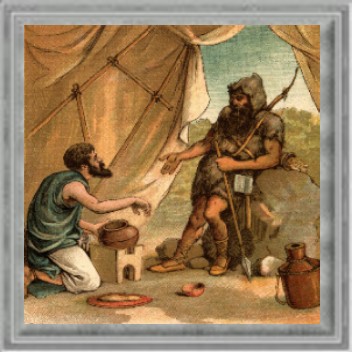 Painting of Esau selling his birthright for bread and pottage of lentils